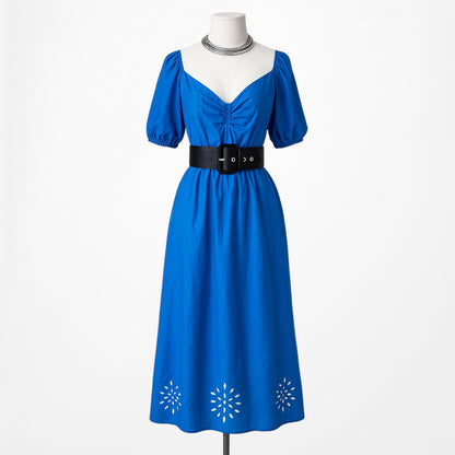 Lauren Conrad Blue Puffy Sleeve Cutout Babydoll Shift Midi Dress Size M