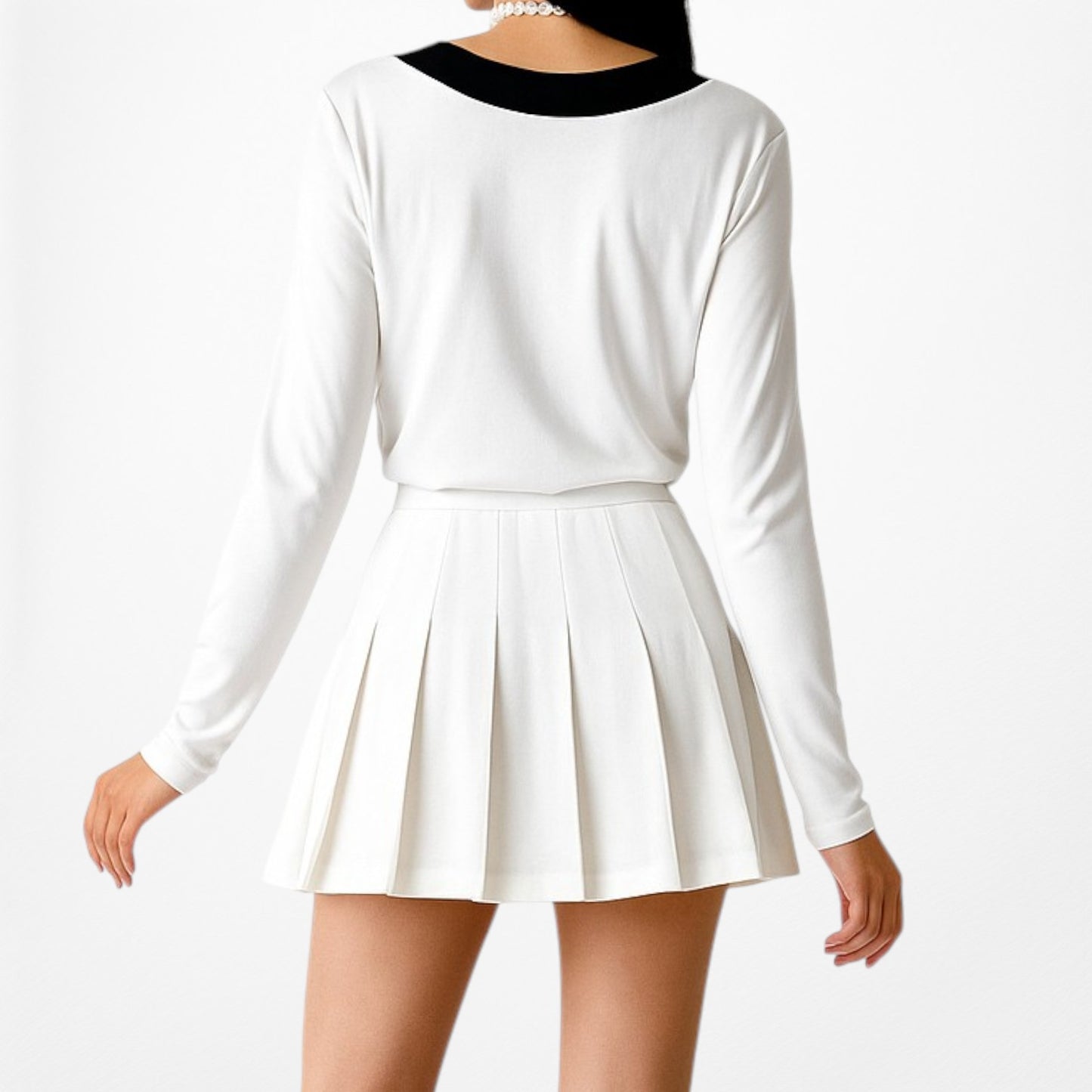 Mango White Black Colorblock Long Sleeve VNeck Blouse Knit Top Size XS/S