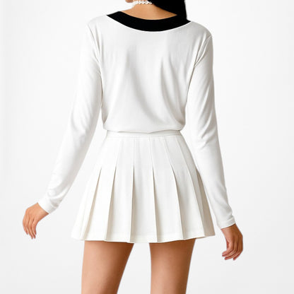 Mango White Black Colorblock Long Sleeve VNeck Blouse Knit Top Size XS/S