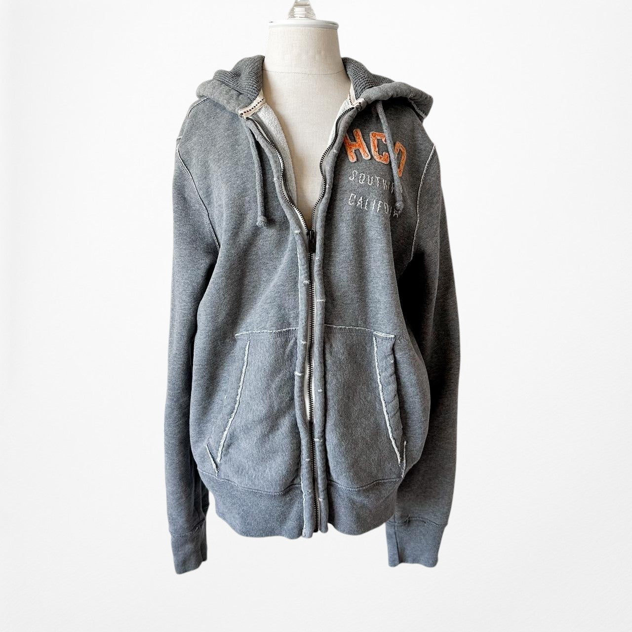 Hollister Gray Men's Distressed Destroyed Zip Up Hoodie Sweater Size M