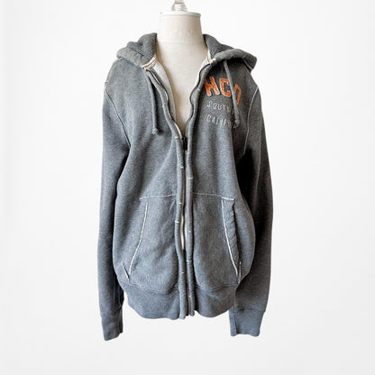 Hollister Gray Men's Distressed Destroyed Zip Up Hoodie Sweater Size M