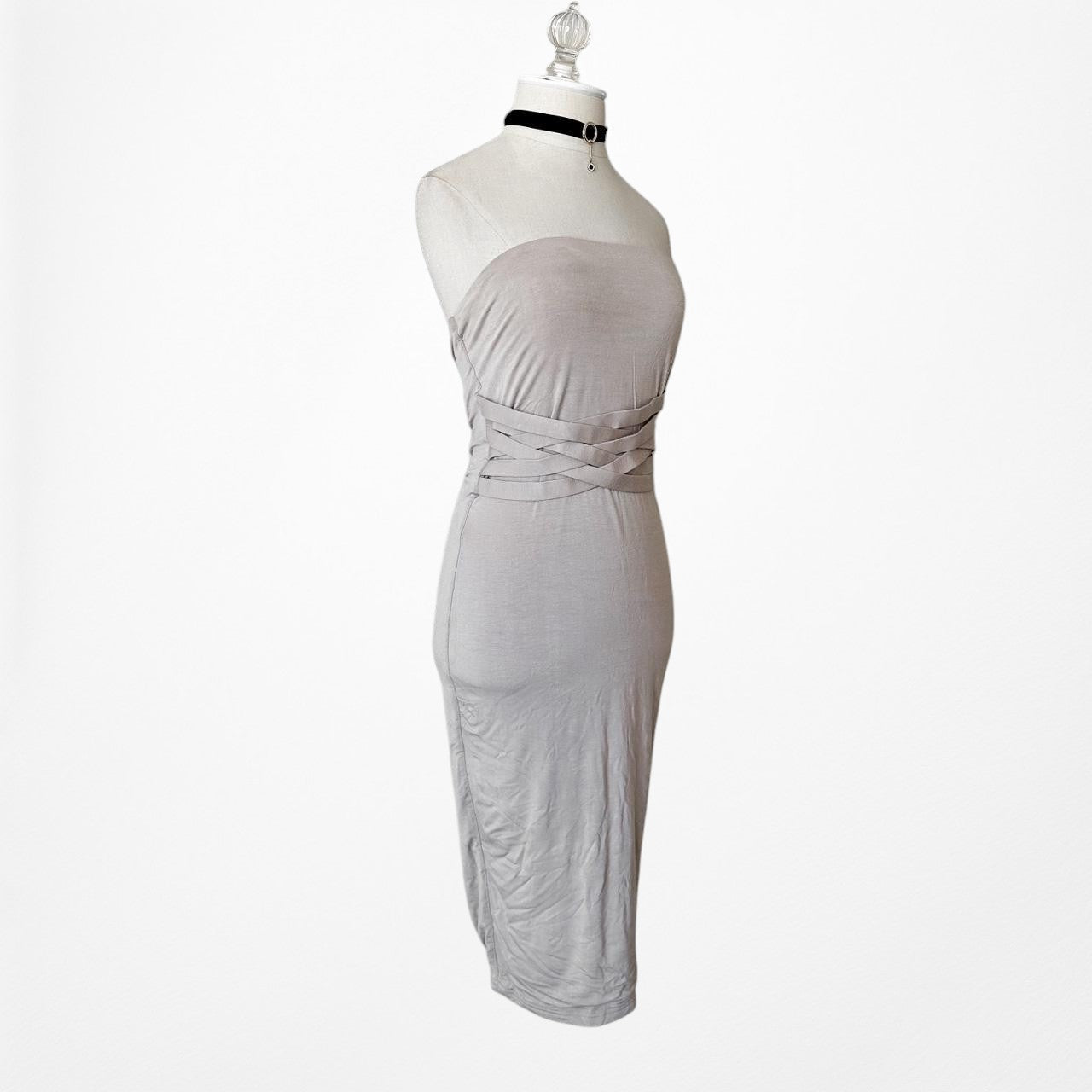 Fashion Nova Beige Nude Strapless Knit Bodycon Knee Length Dress Size S/M