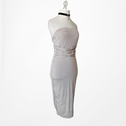 Fashion Nova Beige Nude Strapless Knit Bodycon Knee Length Dress Size S/M