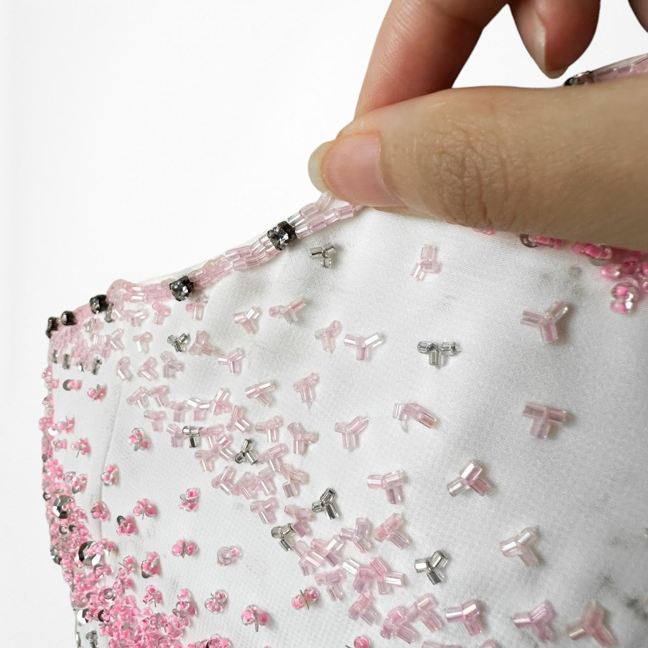 Vintage White Pink Beaded Strapless Bodycon Maxi Prom Dress Size S/M