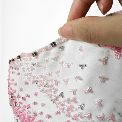 Vintage White Pink Beaded Strapless Bodycon Maxi Prom Dress Size S/M