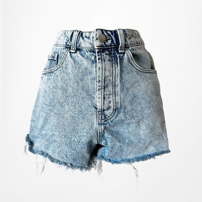 Zara Blue Medium Wash High Waisted Distressed Destroyed Denim Shorts Size XS/S