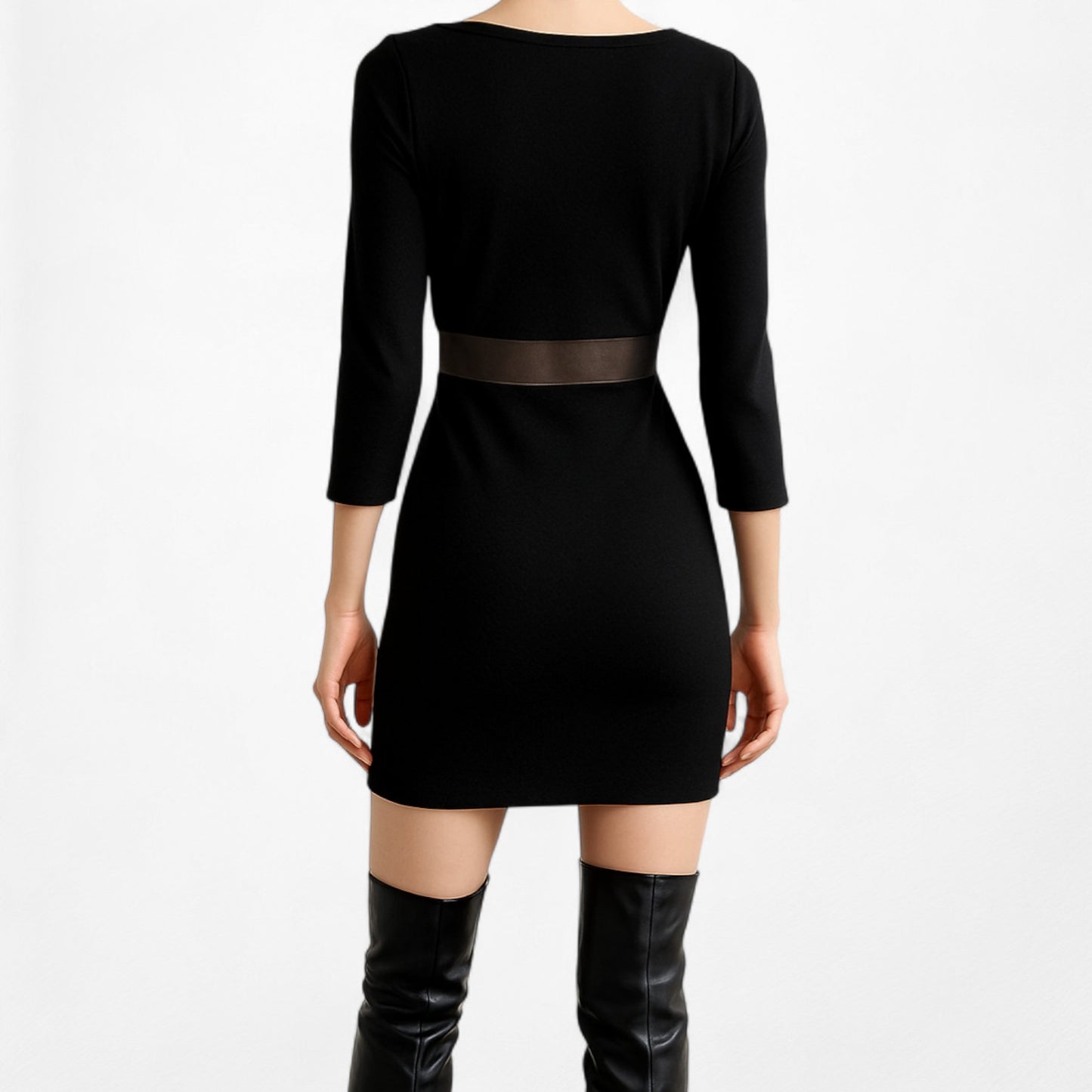 Vintage Y2K Black Mesh Cutout 3/4 Sleeve Knit Bodycon Mini Dress Size M