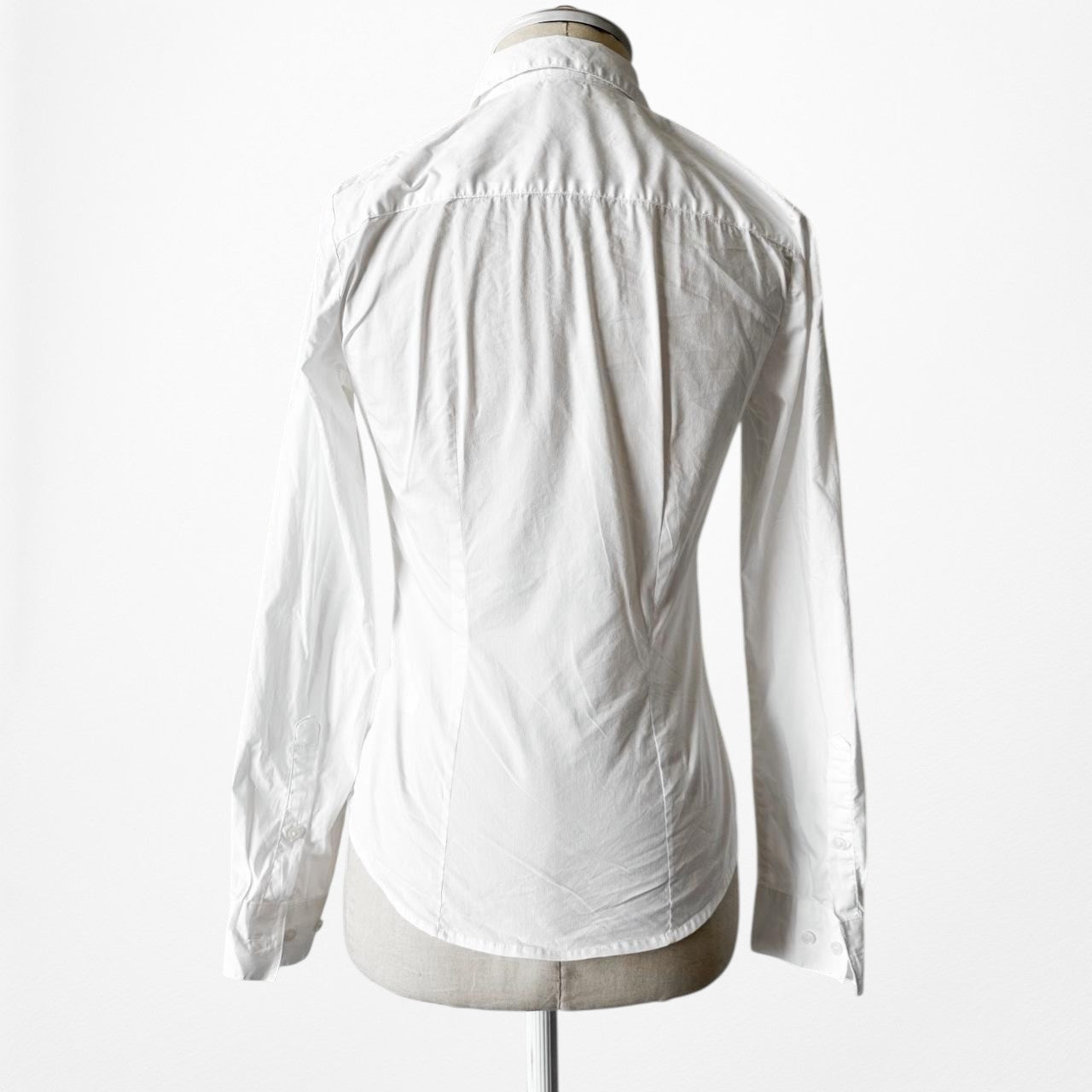 H&M White Long Sleeve Button Down Fitted Shirt Blouse Top Size XS/S