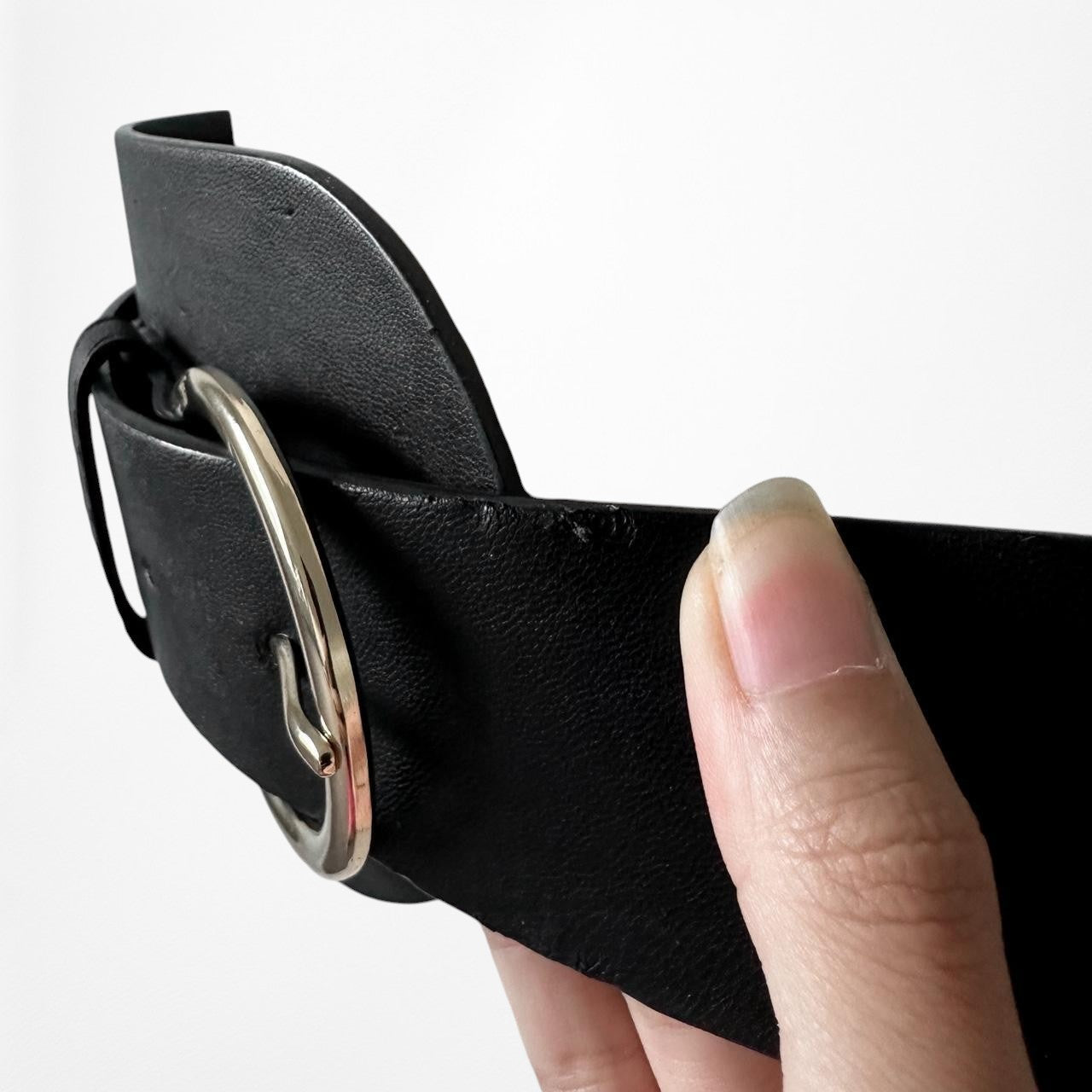 Zara Black Large Oversized Faux Leather Gold Hardware Statement Belt