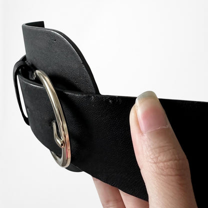 Zara Black Large Oversized Faux Leather Gold Hardware Statement Belt