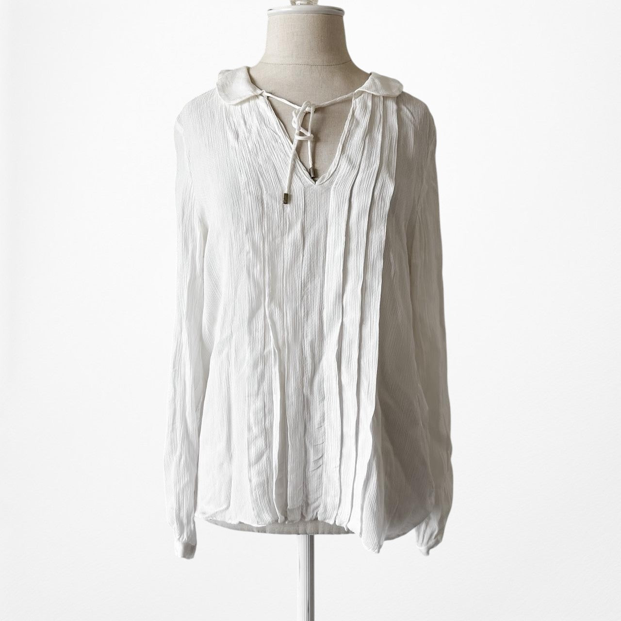 Zara Off White Cream Pleated Long Sleeve Blouse Top Size S