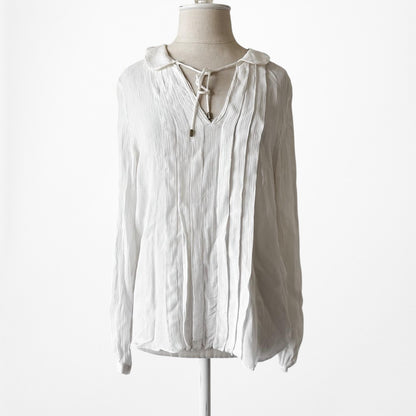Zara Off White Cream Pleated Long Sleeve Blouse Top Size S