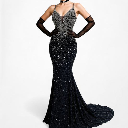 Vintage Purple Beaded Bodycon Maxi Prom Formal Cocktail Dress Size S