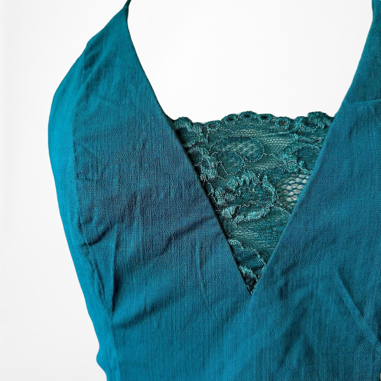 Free People Blue Halter V-Neck Lace Detail Cami Tank Casual Crop Top Size M
