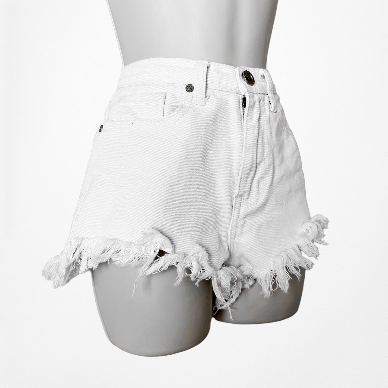 UNIF White High Waisted Distressed Destroyed Casual Denim Shorts Size XS