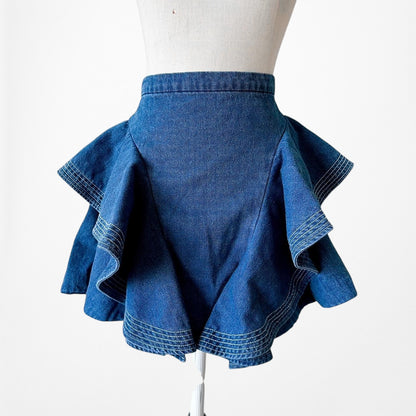 C/Meo Collective High Waisted Ruffle Denim Mini Skirt Size XS/S