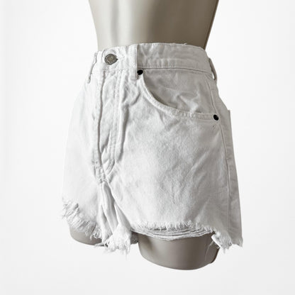 Zara White Distressed Destroyed High Waisted Denim Jean Shorts Size XS/S
