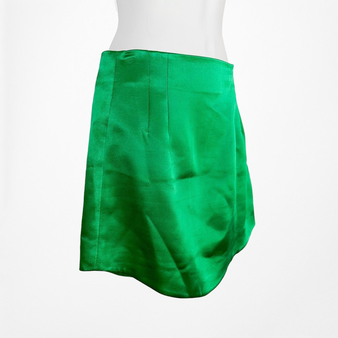 Zara Green Satin High Waisted Pleated Bodycon Mini Skirt Size XS