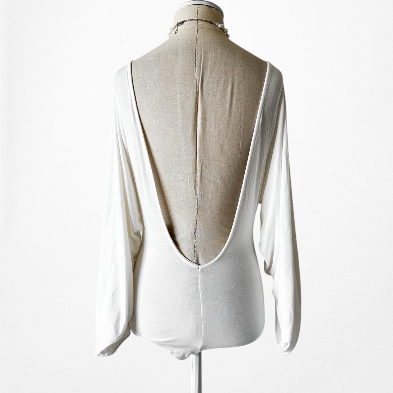 Fashion Nova Off White Knit Puffy Long Sleeve Bodysuit Top Size XS/S