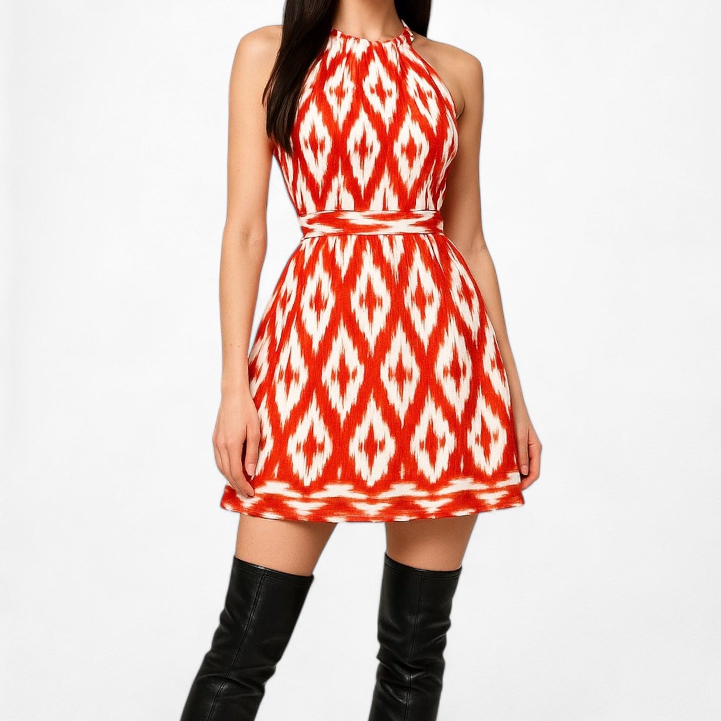 Dressbarn Orange White Printed Knee Length Cocktail Sundress Dress Size 6/M