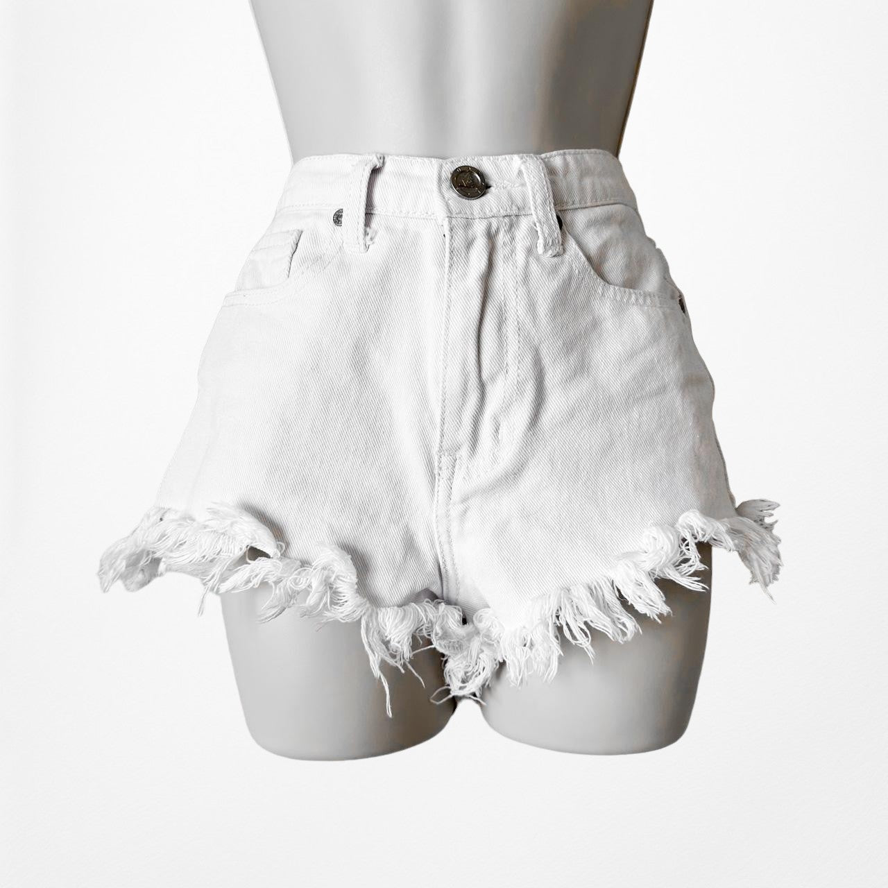 UNIF White High Waisted Distressed Destroyed Casual Denim Shorts Size XS