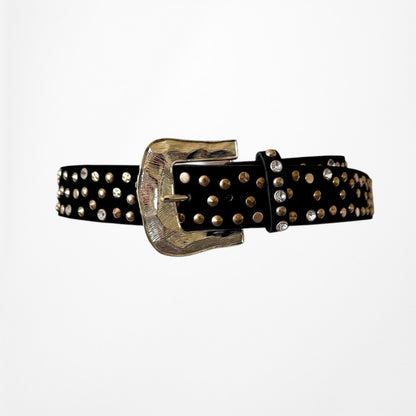 Zara Black Suede Gold Hardware Rhinestone Western Cowboy Inspired Belt