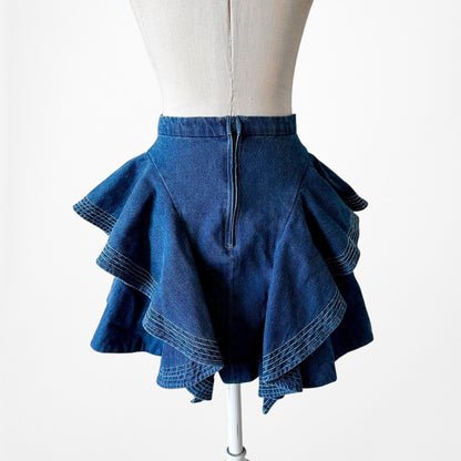 C/Meo Collective High Waisted Ruffle Denim Mini Skirt Size XS/S