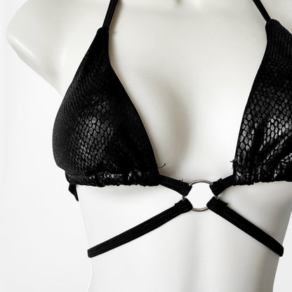 Black Snake Print Two Piece Strappy Cutout Bikini Swim Bathing Suit Size S