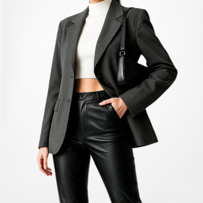 Ann Taylor Gray Padded Shoulder Button Front Blazer Jacket Cardigan Size 12/L