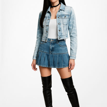 Vintage Y2K Blue Denim Button Front Cropped Jacket Cardigan Blazer Size XS