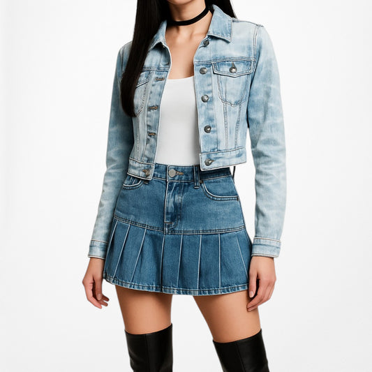 Vintage Y2K Blue Denim Button Front Cropped Jacket Cardigan Blazer Size XS