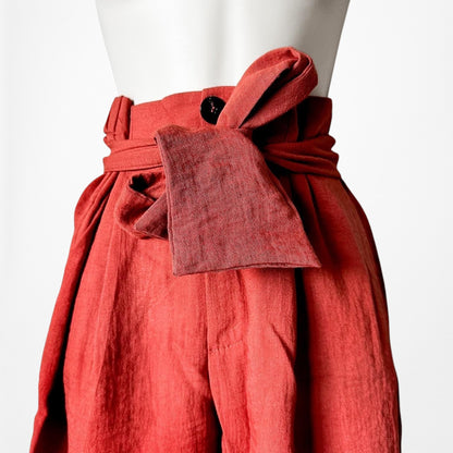 Mango Orange High Waisted Paperbag Waist Tie Cropped Capri Pants Size XS/S