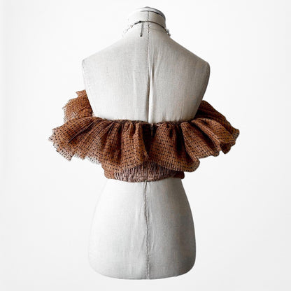 Zara Brown Polka Dot Off The Shoulder Tulle Flared Crop Top Size XS/S