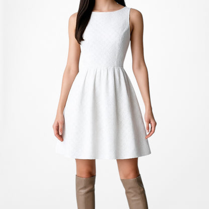 Kasper White Sleeveless Lace Pleated Knee Length Flared Skater Dress Size 4/S/M