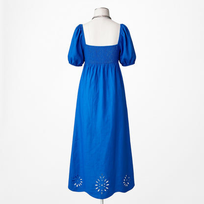 Lauren Conrad Blue Puffy Sleeve Cutout Babydoll Shift Midi Dress Size M