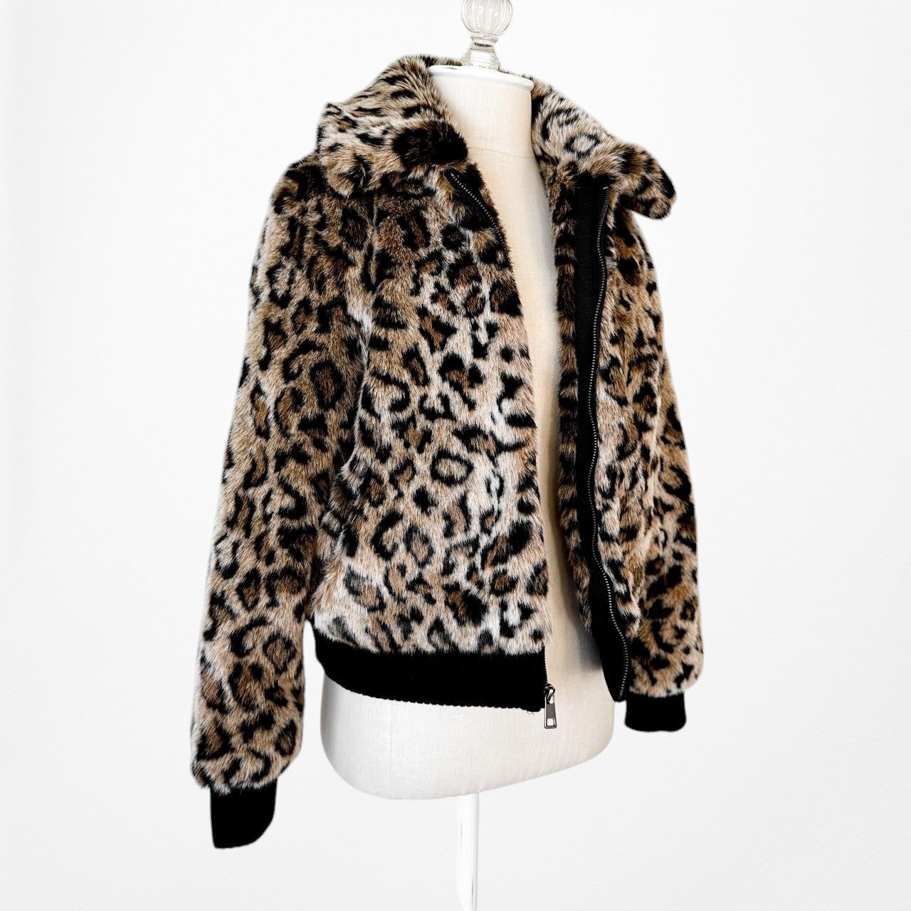 Banana Republic Brown Animal Leopard Print Teddy Bomber Coat Jacket Size XS