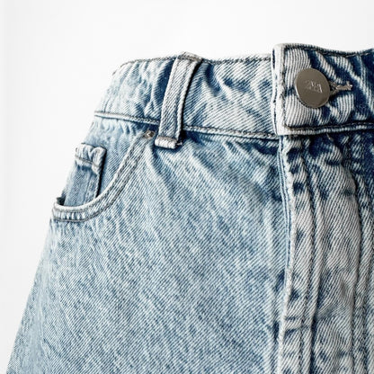 Zara Blue Medium Wash High Waisted Distressed Destroyed Denim Shorts Size XS/S