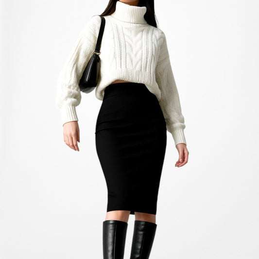 Precise Studio Black Knit Knee Length Bodycon Pencil Skirt Size 6/M/L