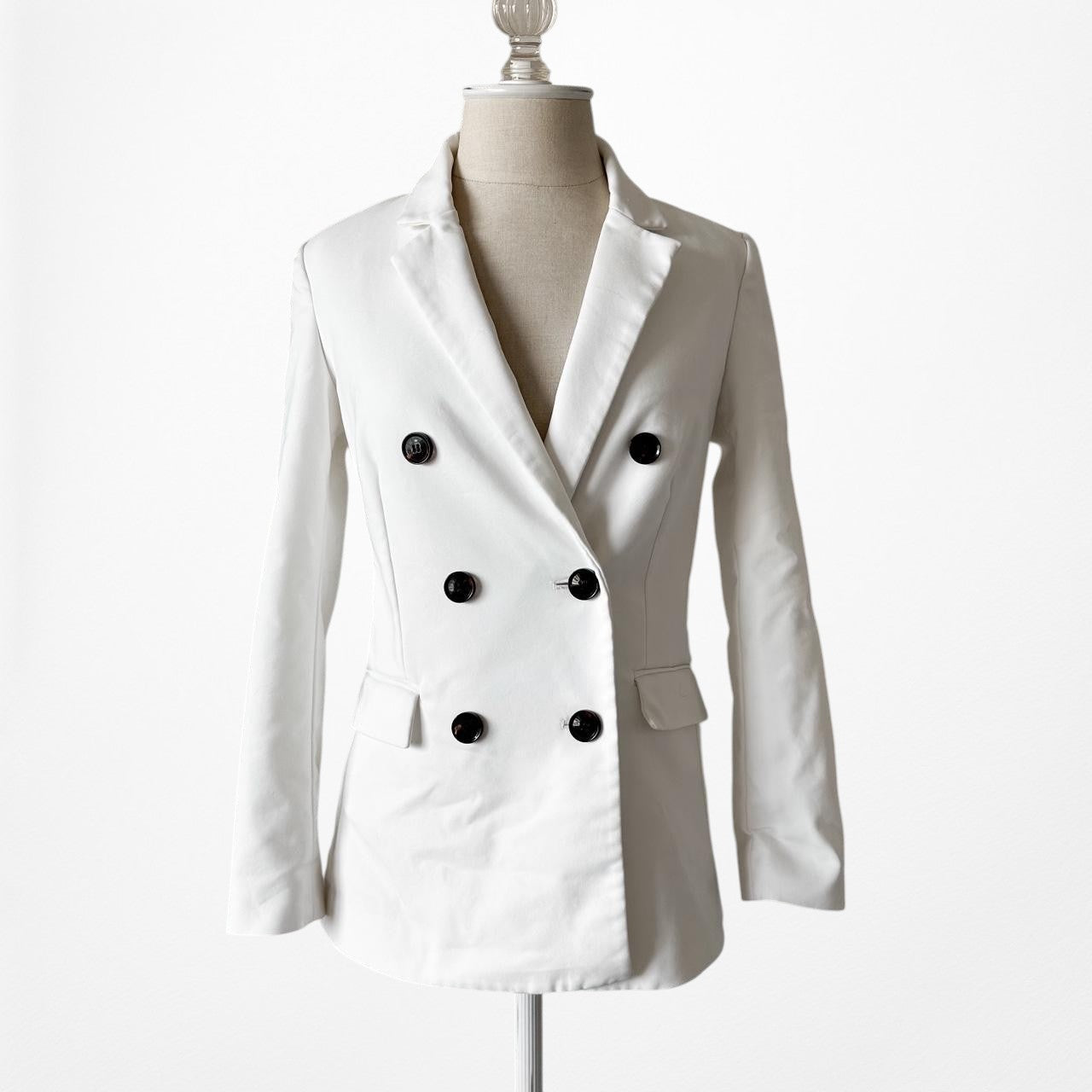 Mango White Double Breasted Shoulder Padded Tailored Fit Blazer Jacket Size XS