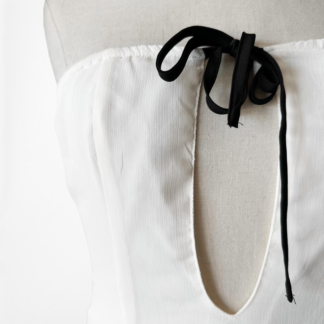 Off White Strapless Ruffle Asymmetric Hem Fit Flared Mini Dress Size S/M