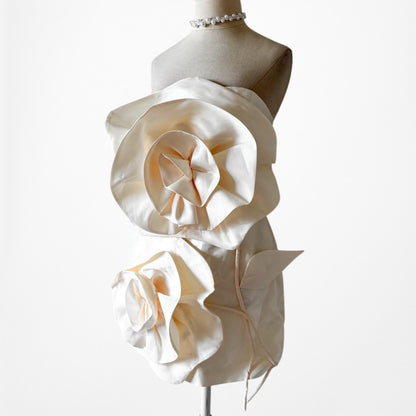 Off White Cream Strapless Floral Applique Bodycon Mini Dress Size S