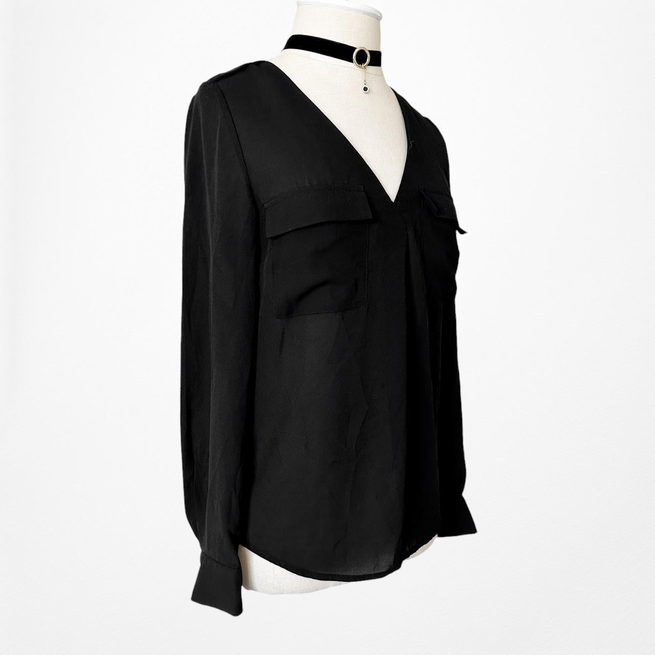 H&M Black V-Neck Long Sleeve Top Blouse Size 2/XS