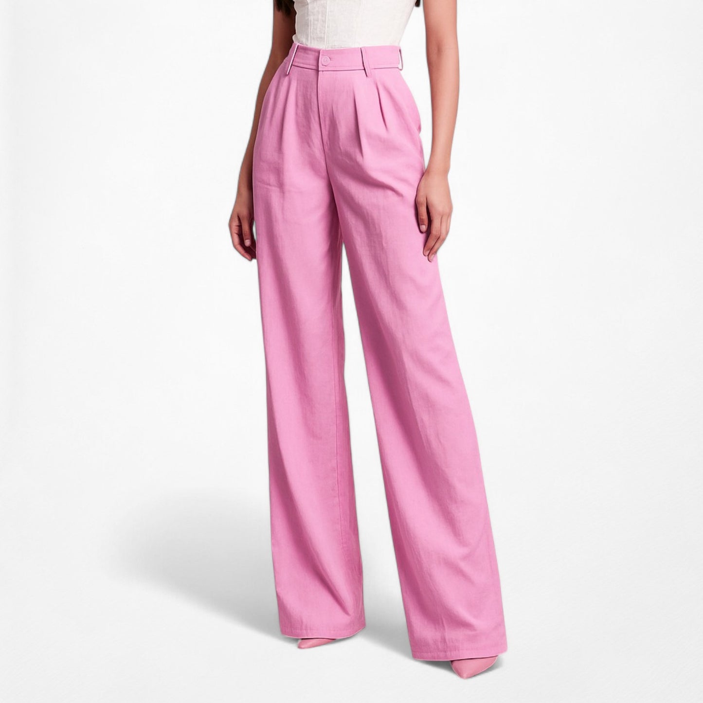 Zara Pink Pleated High Waisted Tailored Straight Leg Linen Pants Size XS/S