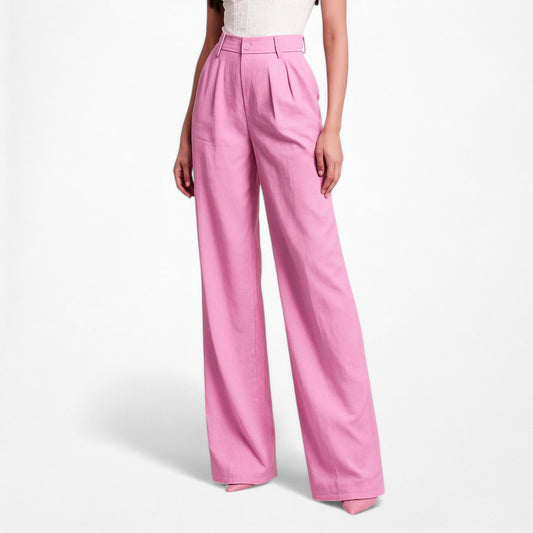 Zara Pink Pleated High Waisted Tailored Straight Leg Linen Pants Size XS/S