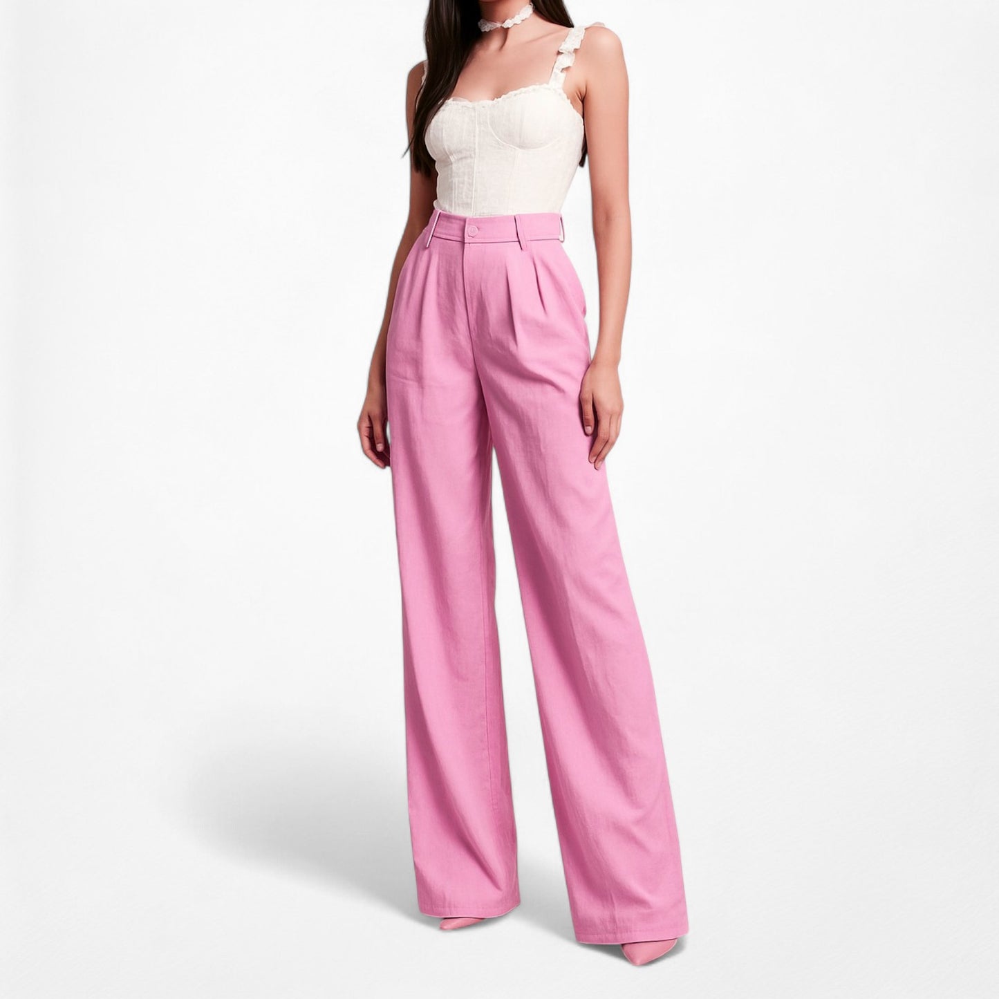 Zara Pink Pleated High Waisted Tailored Straight Leg Linen Pants Size XS/S