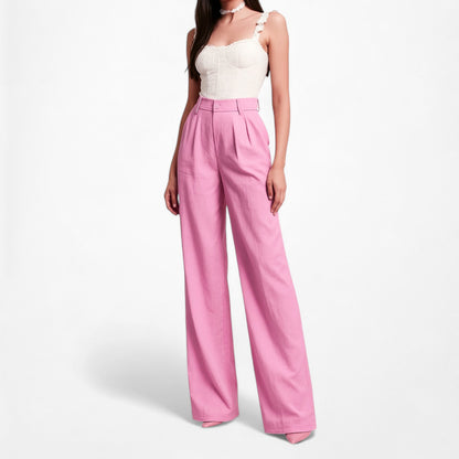 Zara Pink Pleated High Waisted Tailored Straight Leg Linen Pants Size XS/S