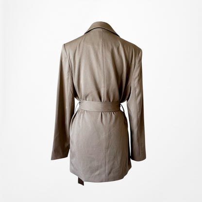 Nakd Brown Shoulder Padded Waist Tie Long Oversized Blazer Suit Jacket Size S/M