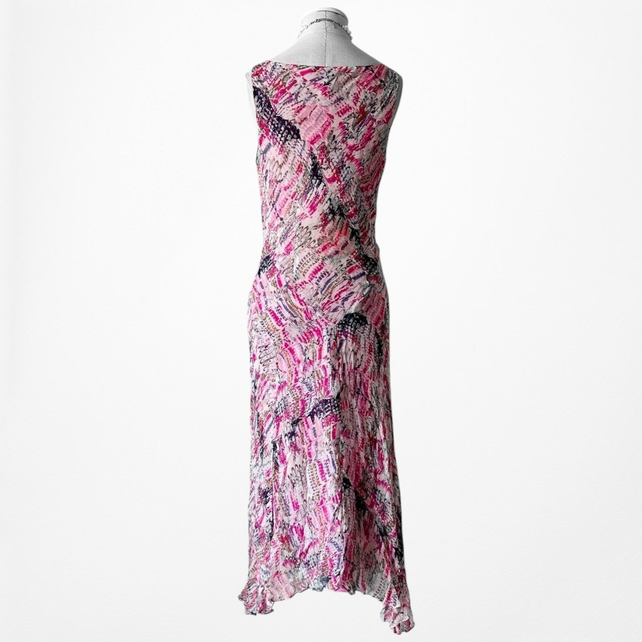 Vintage Pink Silk Lace Detail Asymmetric Hem Cocktail Midi Dress Size S/M