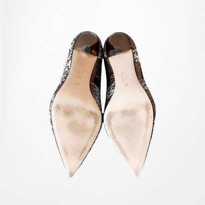 Zara Brown Animal Snake Print Pointy Toe Faux Leather Stiletto Heel Size 6.5