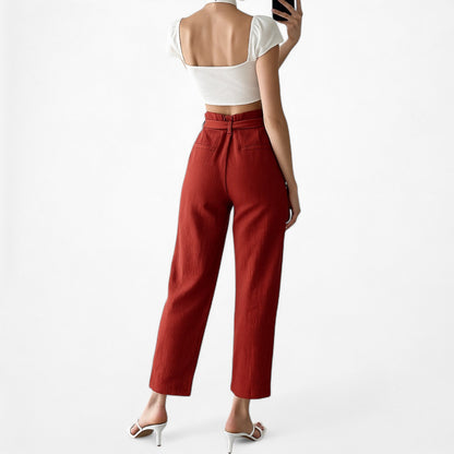 Mango Orange High Waisted Paperbag Waist Tie Cropped Capri Pants Size XS/S